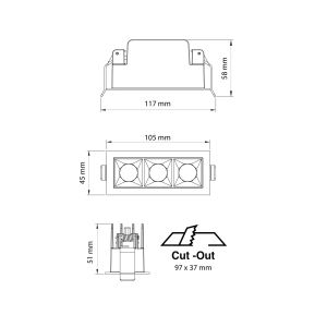 TLG SLC LED-Downlight PIXEL X3 schwarz/weiß 2700K/3000K SLC126-3er