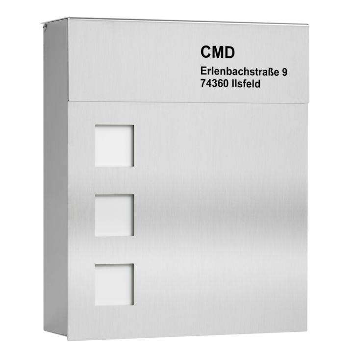 CMD Briefkasten mit Fenster und Gravur; Edelstahl 32x38,5x10cm 96/Gravur CMD Briefkasten mit Fenster und Gravur; Edelstahl 32x38,5x10cm 96/Gravur