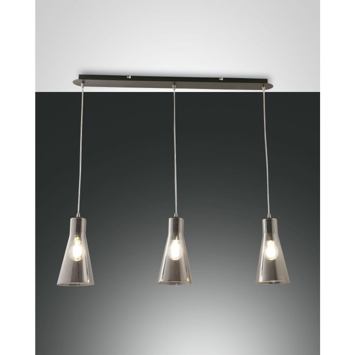Fabas Luce 3er-Pendelleuchte DAFNE schwarz/fume 3596-47-126