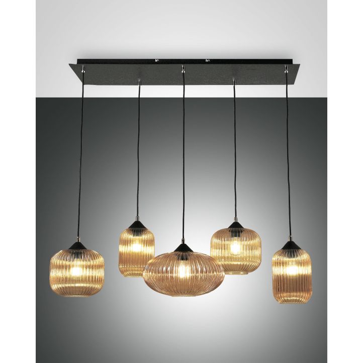 Fabas Luce 5er-Pendelleuchte GILLIS amber 3627-48-125 Fabas Luce 5er-Pendelleuchte GILLIS amber 3627-48-125