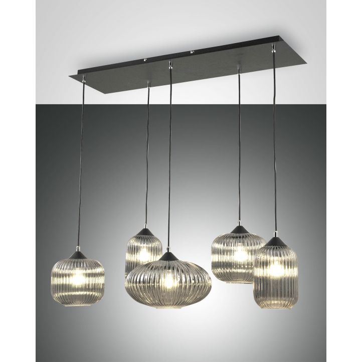 Fabas Luce 5er-Pendelleuchte GILLIS fume 3627-48-126