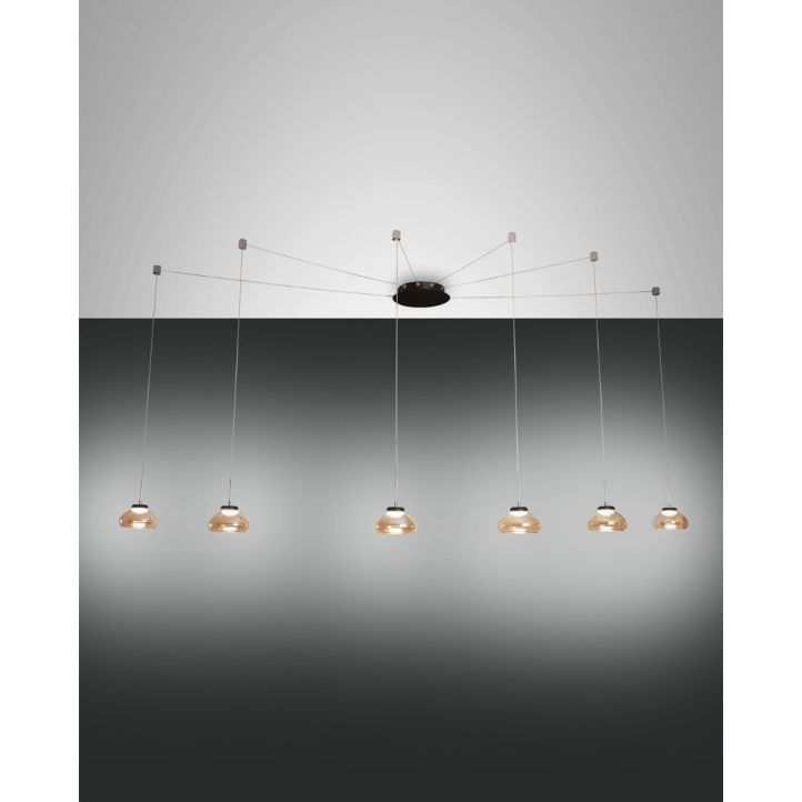 Fabas Luce 6er-LED-Pendelleuchte ARABELLA amber 3547-46-125 Fabas Luce 6er-LED-Pendelleuchte ARABELLA amber 3547-46-125
