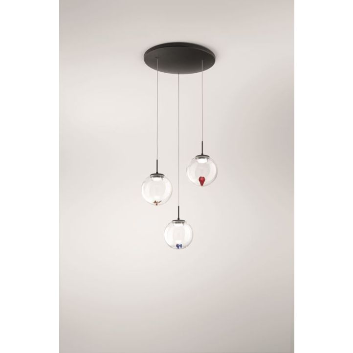LED-Pendelleuchte Ariel Schwarz transparent gemischte Motive LED-Pendelleuchte Ariel Schwarz transparent gemischte Motive