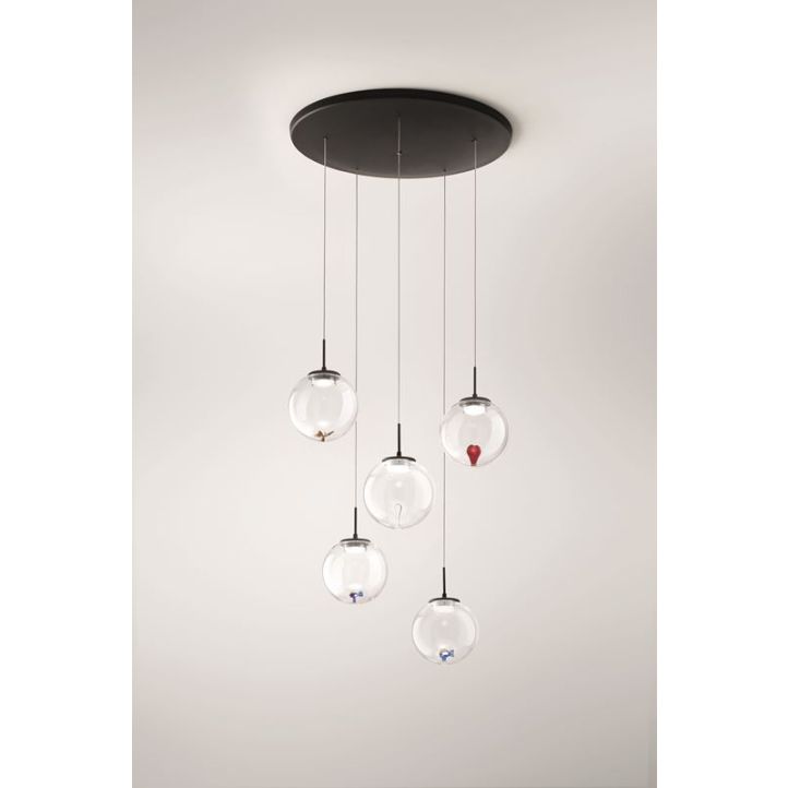 LED-Pendelleuchte Ariel Schwarz transparent gemischte Motive LED-Pendelleuchte Ariel Schwarz transparent gemischte Motive