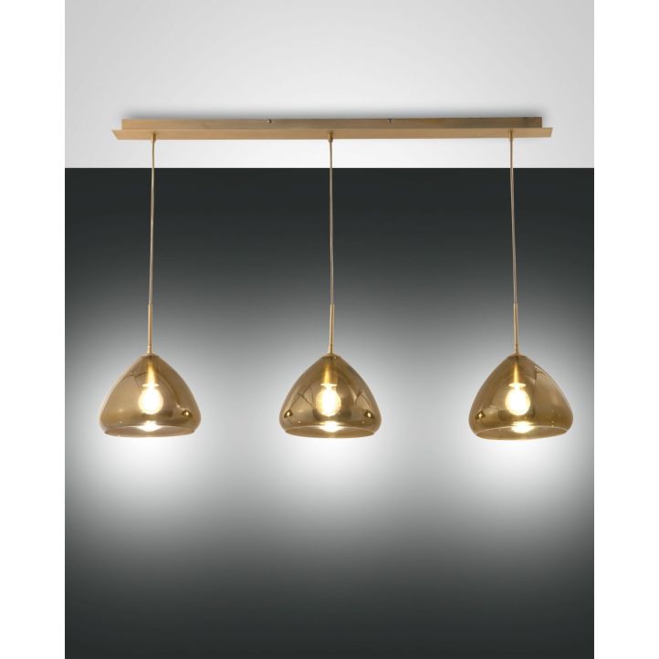 Fabas Luce 3er-Pendelleuchte GLOW Messing Amber 3667-48-118 Fabas Luce 3er-Pendelleuchte GLOW Messing Amber 3667-48-118