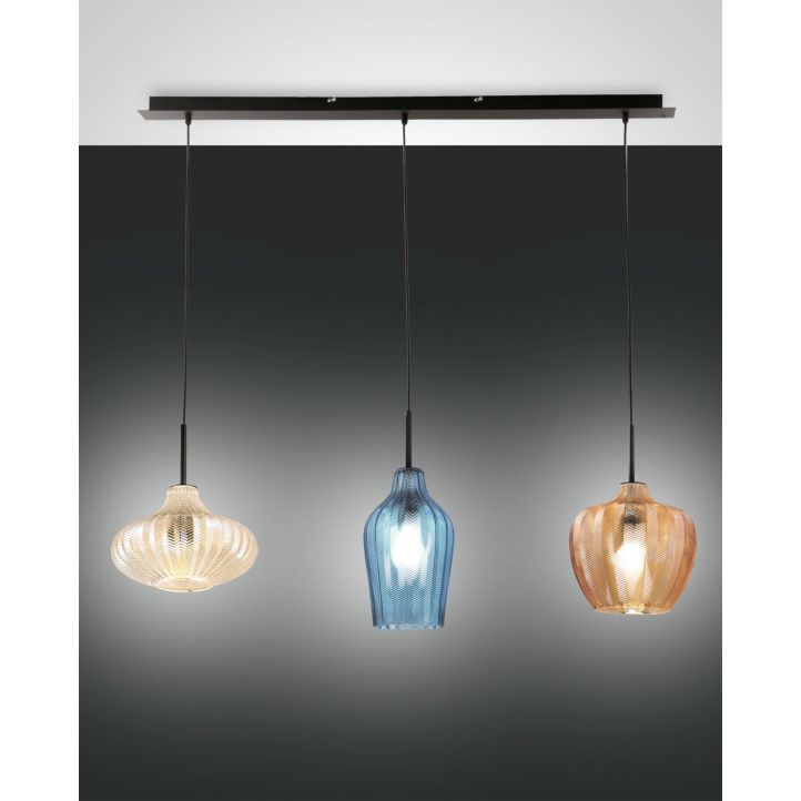 Fabas Luce 3er-Pendelleuchte OLBIA Bunt lang 3725-48-363 Fabas Luce 3er-Pendelleuchte OLBIA Bunt lang 3725-48-363