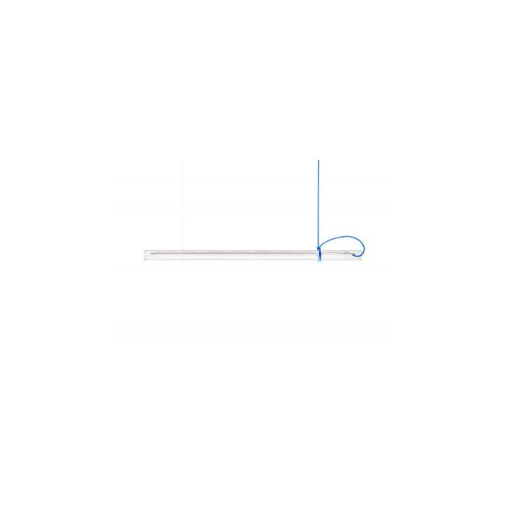 Tubular Pendelleuchte von Ingo Maurer, Borosilikatglas, weiße Lamelle, blaues Kabel, drehbar, vielseitige Anwendungsmöglichkeiten, modernes Design. Tubular Pendelleuchte von Ingo Maurer, Borosilikatglas, weiße Lamelle, blaues Kabel, drehbar, vielseitige Anwendungsmöglichkeiten, modernes Design.