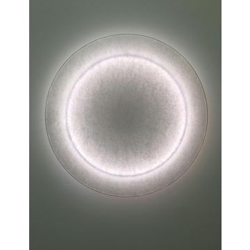 Runde MOODMOON White Wandleuchte von Ingo Maurer, 60 cm Durchmesser, aus japanischem Papier, blendfreies warmweißes Licht, stufenlos dimmbar.