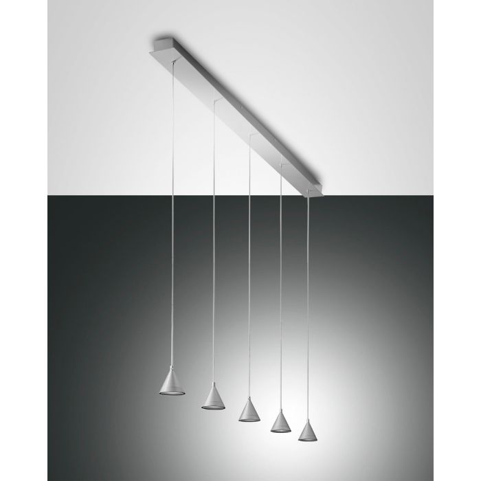 Fabas Luce 5er-LED-Pendelleuchte DELTA 136cm Alu 3443-48-212