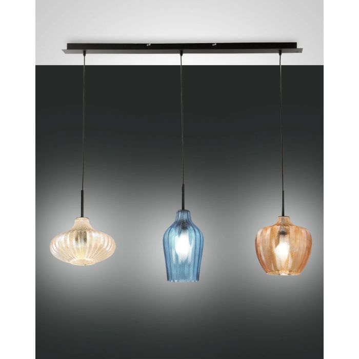 Fabas Luce 3er-Pendelleuchte OLBIA Bunt lang 3725-48-363 Fabas Luce 3er-Pendelleuchte OLBIA Bunt lang 3725-48-363