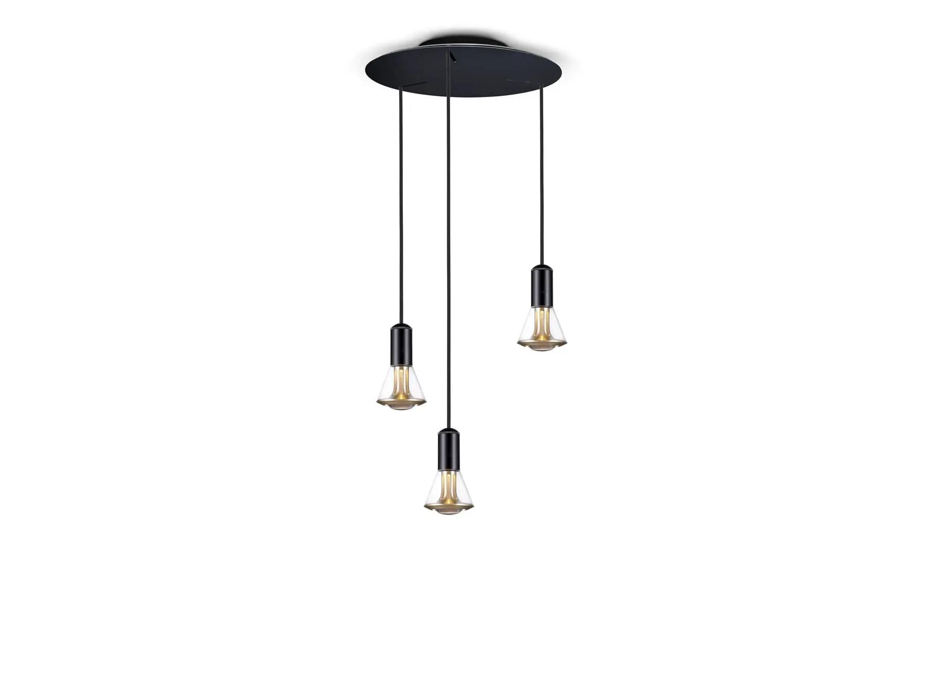 Less ́n ́more ETHICS LED-3er-Pendelrondell, Durchmesser 40 cm , innen Gold, Kristallglas, Casambi E-3PL-400-C2-KGG-GC