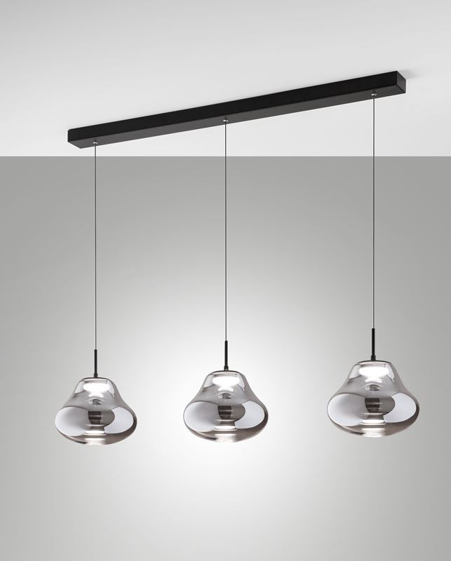 Fabas Luce LED-Pendelleuchte Deva Schwarz Rauchglas 3774-48-126