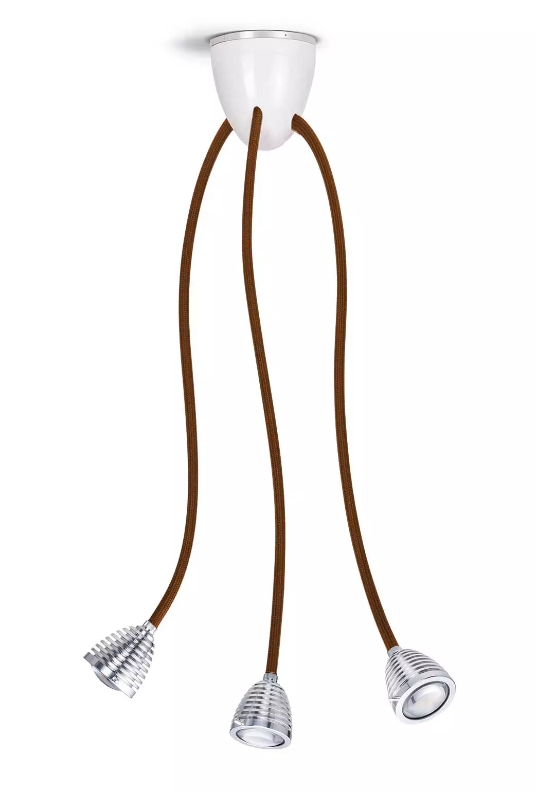 Less ́n ́more ATHENE LED-3-er Deckenleuchte, Flexwelle 65 cm Braun, Köpfe Alu, Dali A-3DL-D-KA-FTU