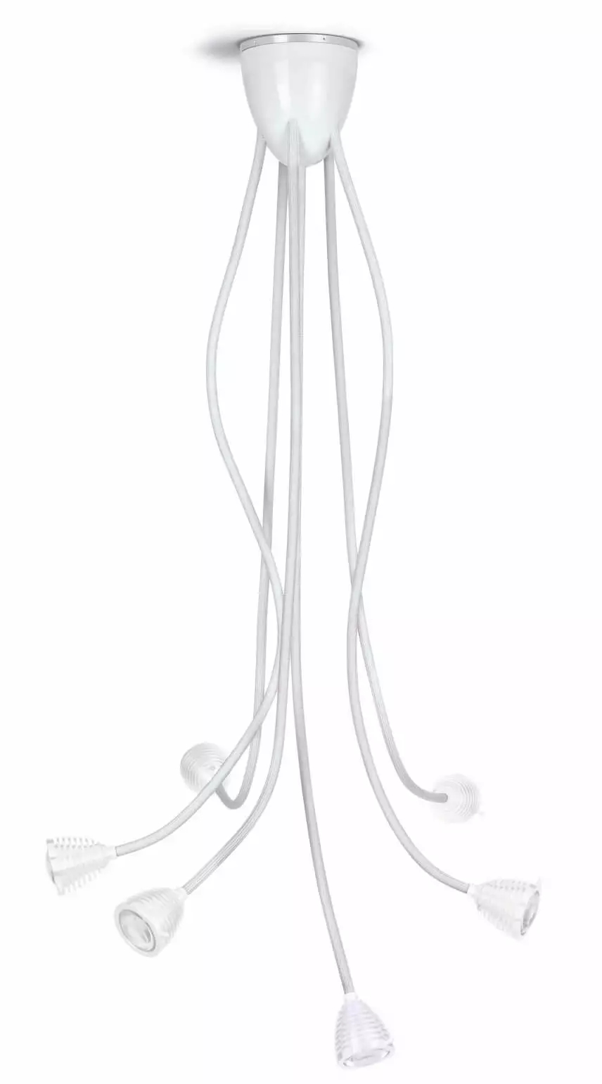 Less ́n ́more ATHENE LED-6-er Deckenleuchte, Flexwelle 90 cm Weiß, Köpfe Weiß, Dali A-6DL-D-KW-FTW
