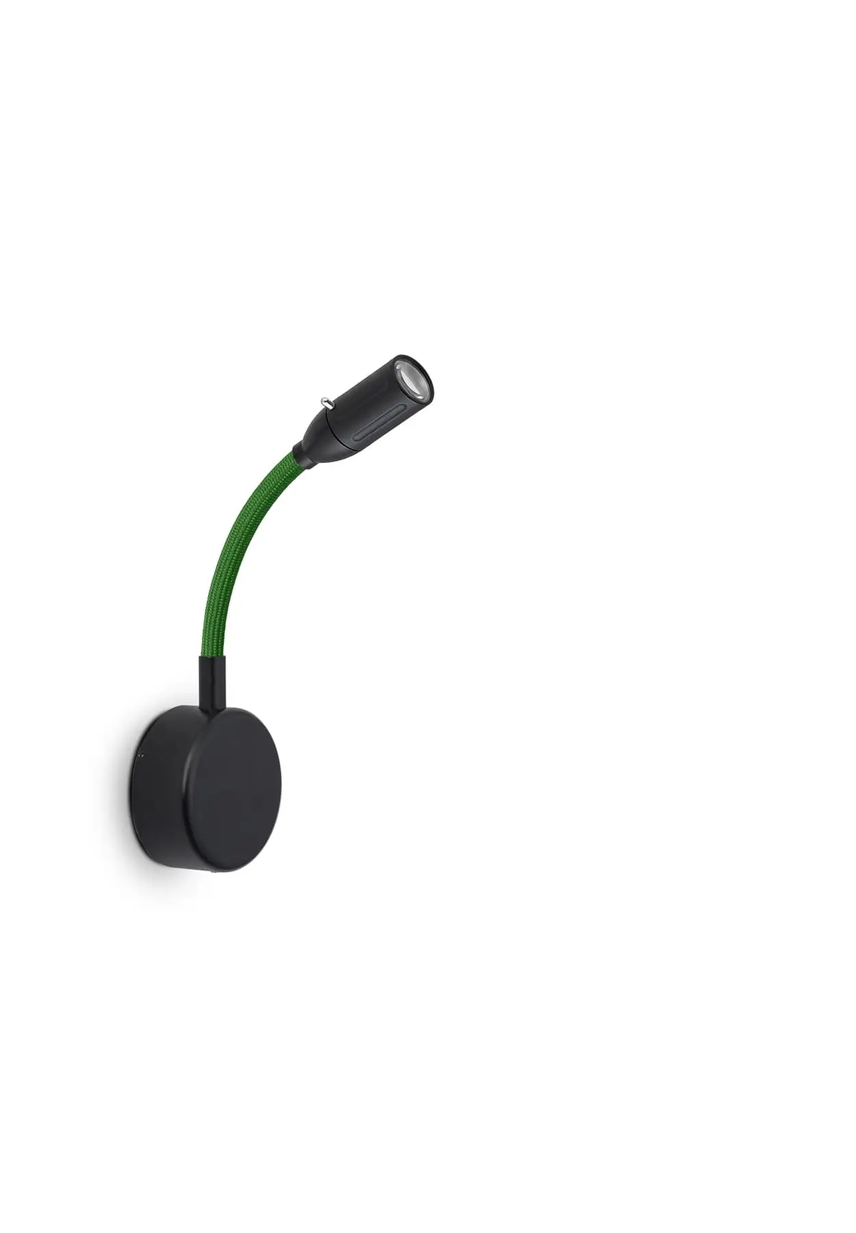 Less ́n ́more ZEUS LED-Wandleuchte, Kopf Schwarz, 15 cm Flexwelle Grün, phasendimmbar Z-BWL1-P-KS-FTG