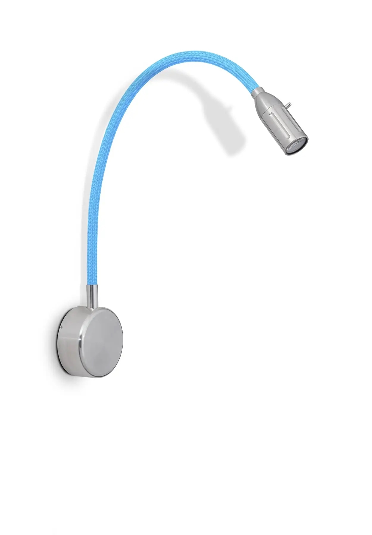 Less ́n ́more ZEUS LED-Wandleuchte, Kopf Alu, 45 cm Flexwelle Blau, mit Tastdimmer Z-BWL2-S-KA-FTB